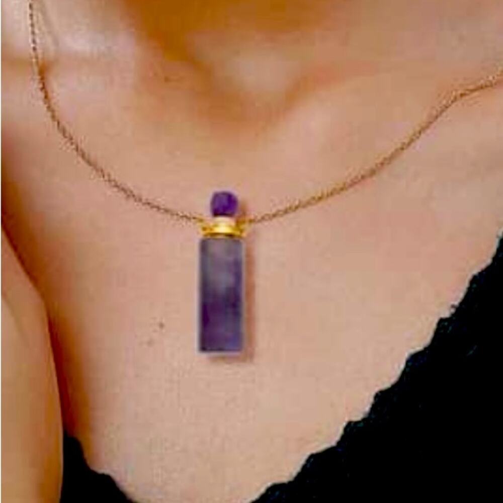 Amethyst Perfume Bottle Pendant Necklace 18-20” - Picture 2 of 5
